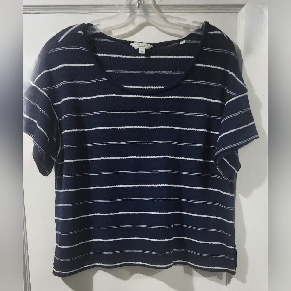 Max Studio Navy & White Striped Crop Top